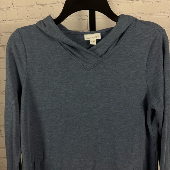 Pure Jill Luxe Tencel Blue Pocket Front Tunic Size Small Petite - Picture 2 of 5